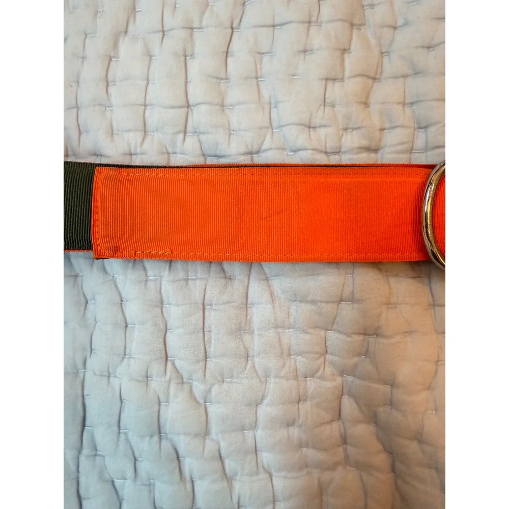 J.Crew Mens Webbed D-Ring Belt Olive Green Orange Grosgrain Canvas 46 Inch